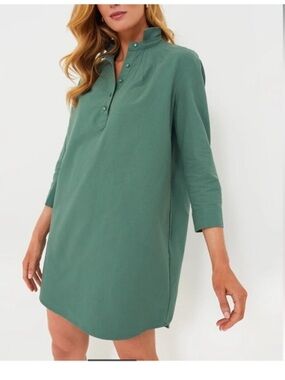 Pomander Place Tuckernuck Polly 3/4 Sleeve Mini Shirt Dress Green Medium